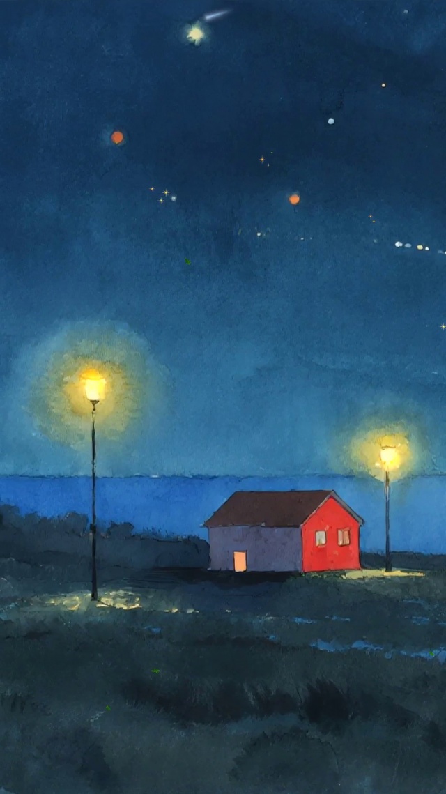 夜景星空油画风景