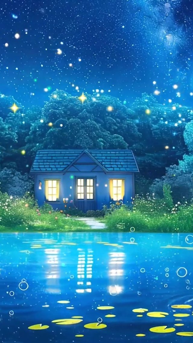 夜色护眼绿景河流