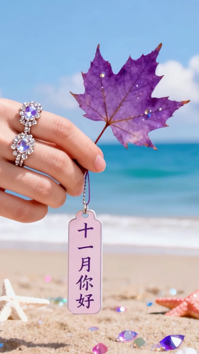 治愈系海边少女与枫叶的美好邂逅