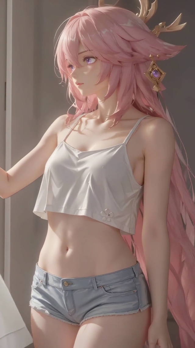 窗边粉发二次元美少女