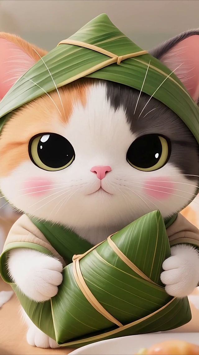 这也太萌了！猫眼里的粽叶萌喵
