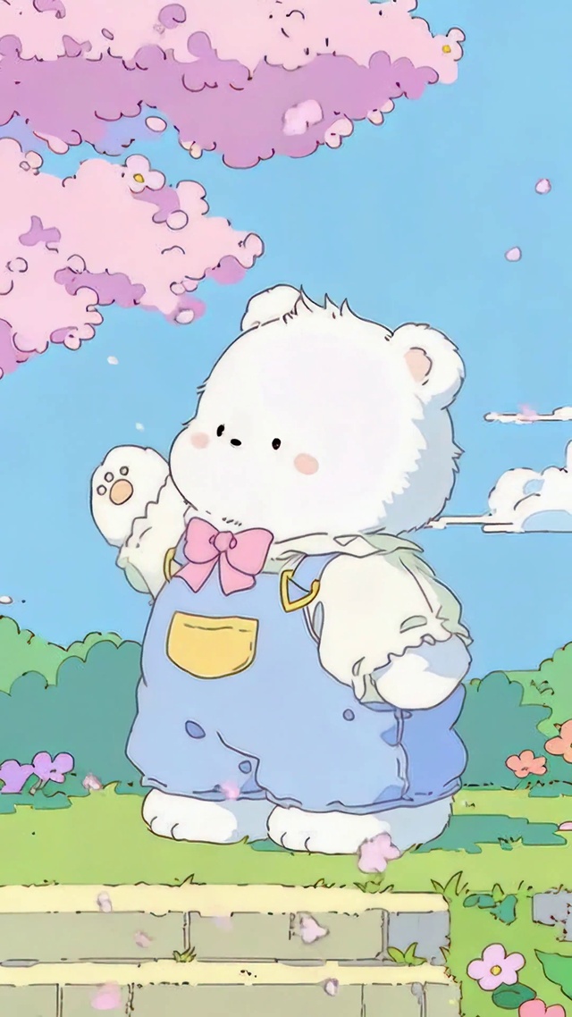 樱花树下的可爱小白熊