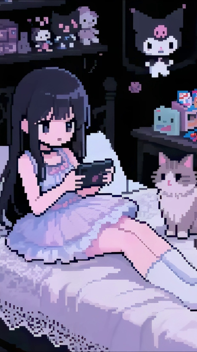 像素动画-打游戏女孩