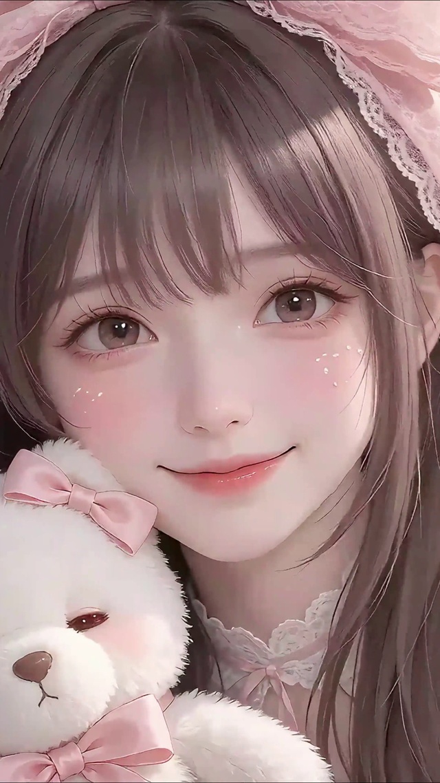抱白熊的甜妹少女