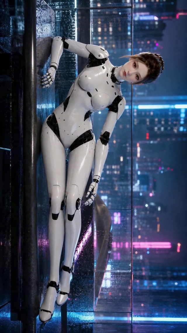 赛博雨夜都市机械美女