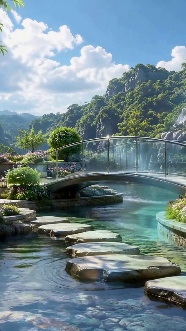 溪畔山谷清幽园林美景