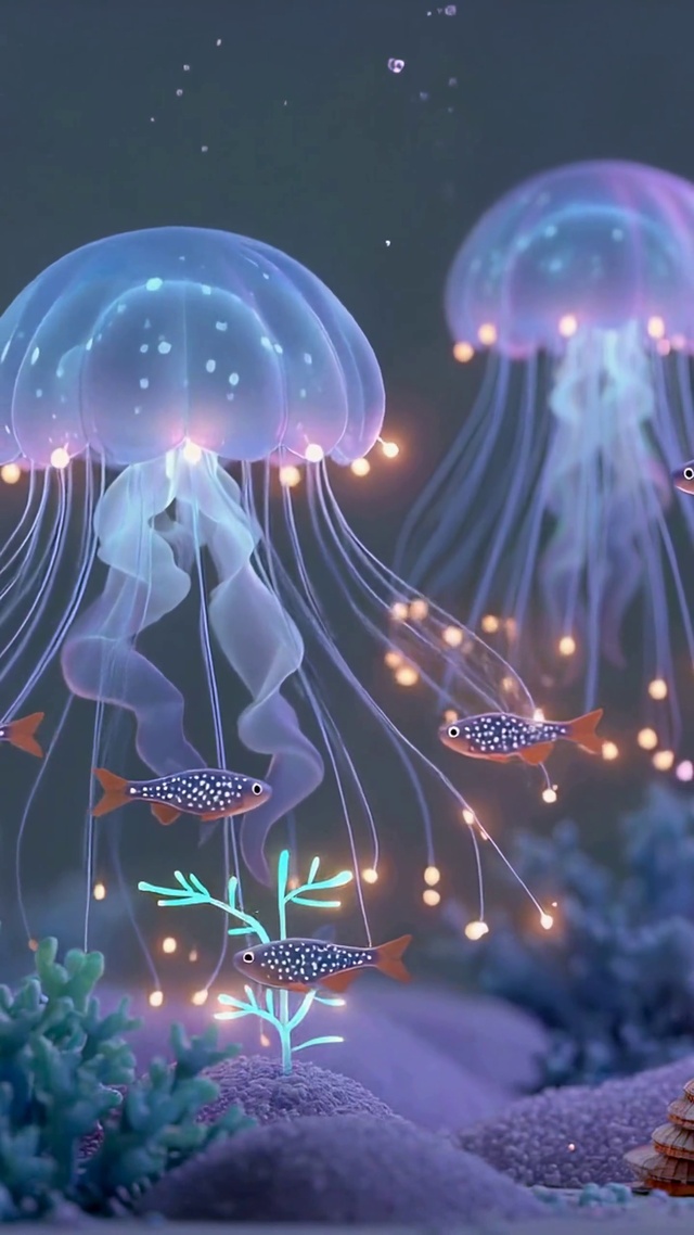梦幻深海发光水母