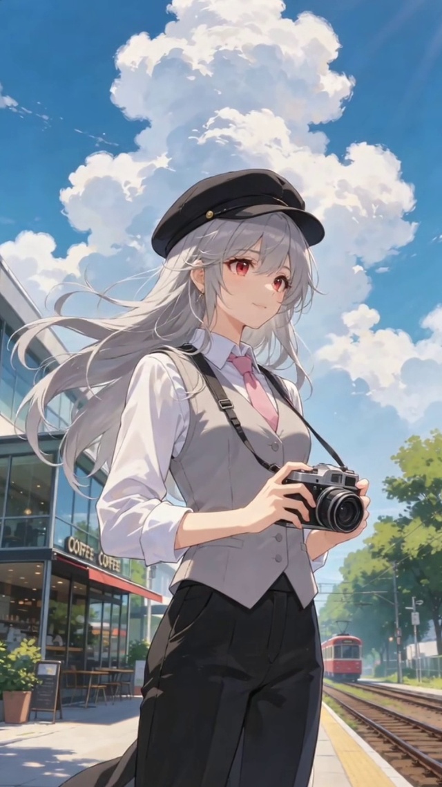 银长发报童帽少女