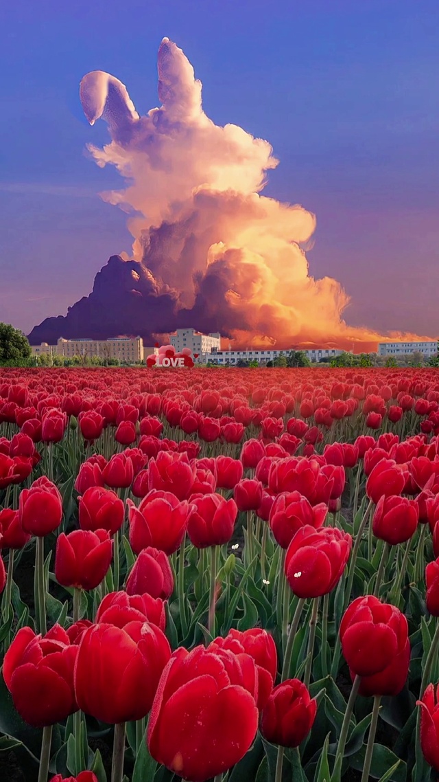 兔子云红色郁金香