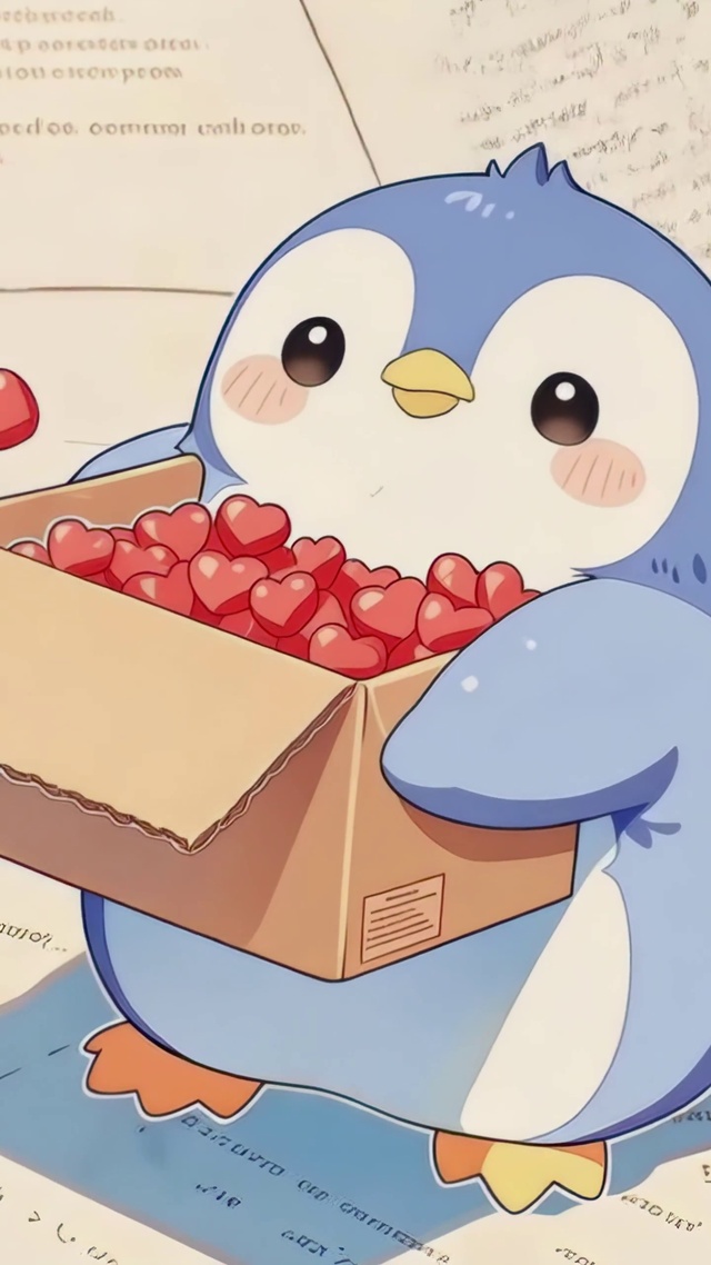 暖调情书爱心企鹅