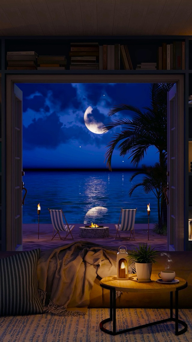 夜晚安静海景房间