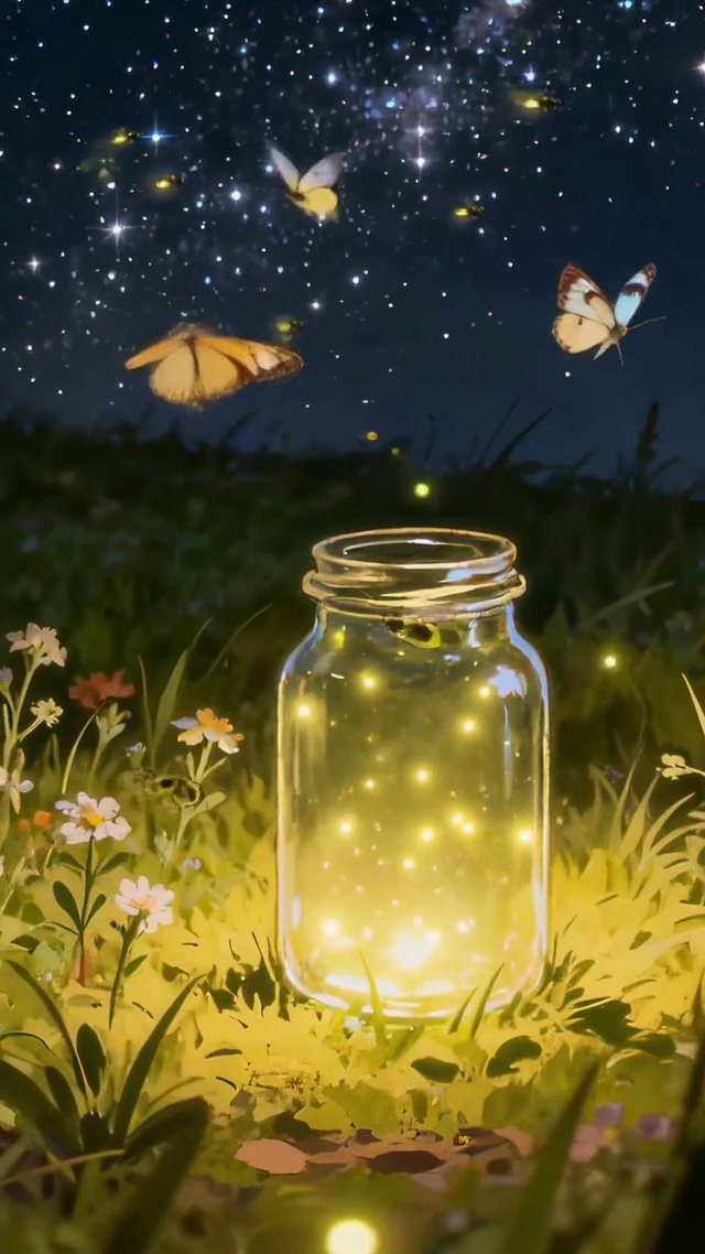 小清新玻璃瓶里萤光花野星夜私语
