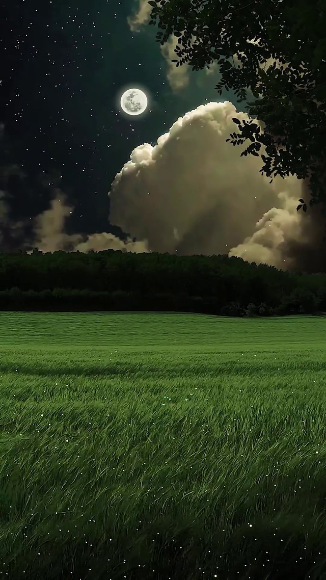 爆款唯美月亮荧火虫夜景