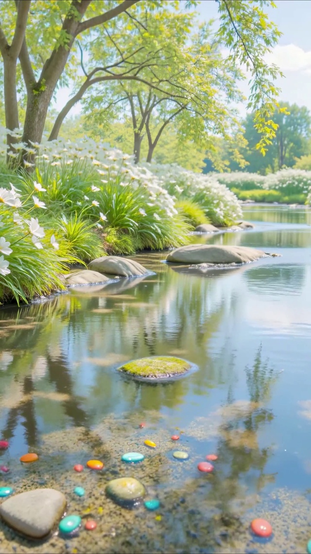 护眼清澈小河边花草