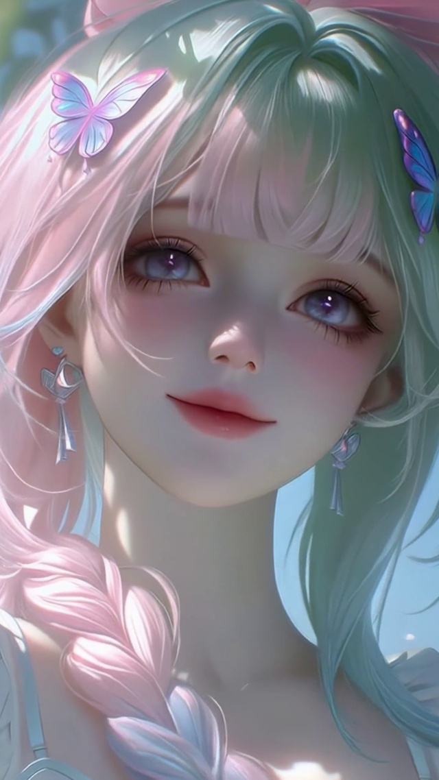 青柠树下的粉发少女