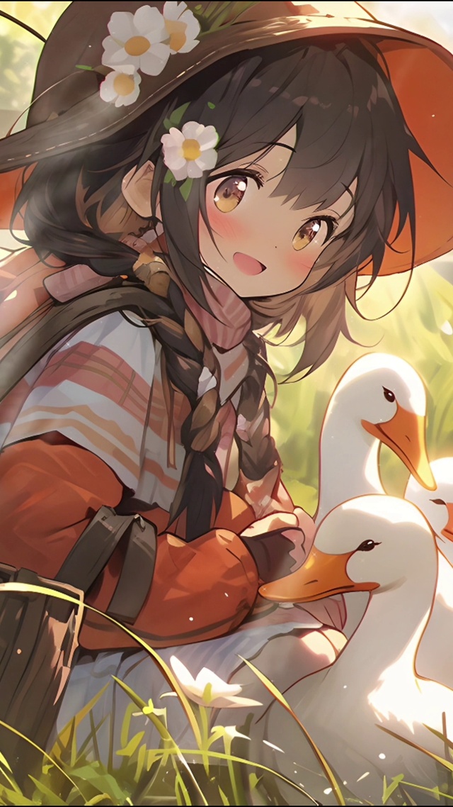 戴帽子鸭鸭女孩