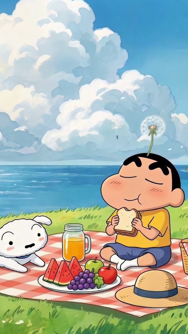 海边野餐的小新