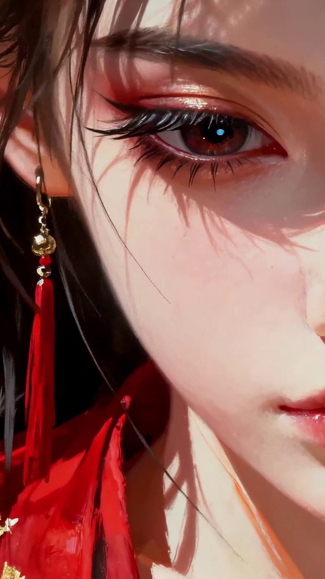 红妆金饰少女的深情眼眸我见犹怜