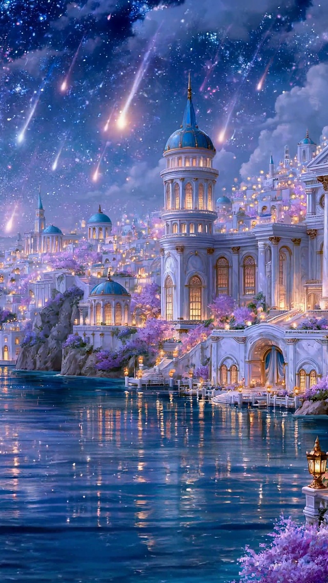 流星星空下的梦幻海滨城堡