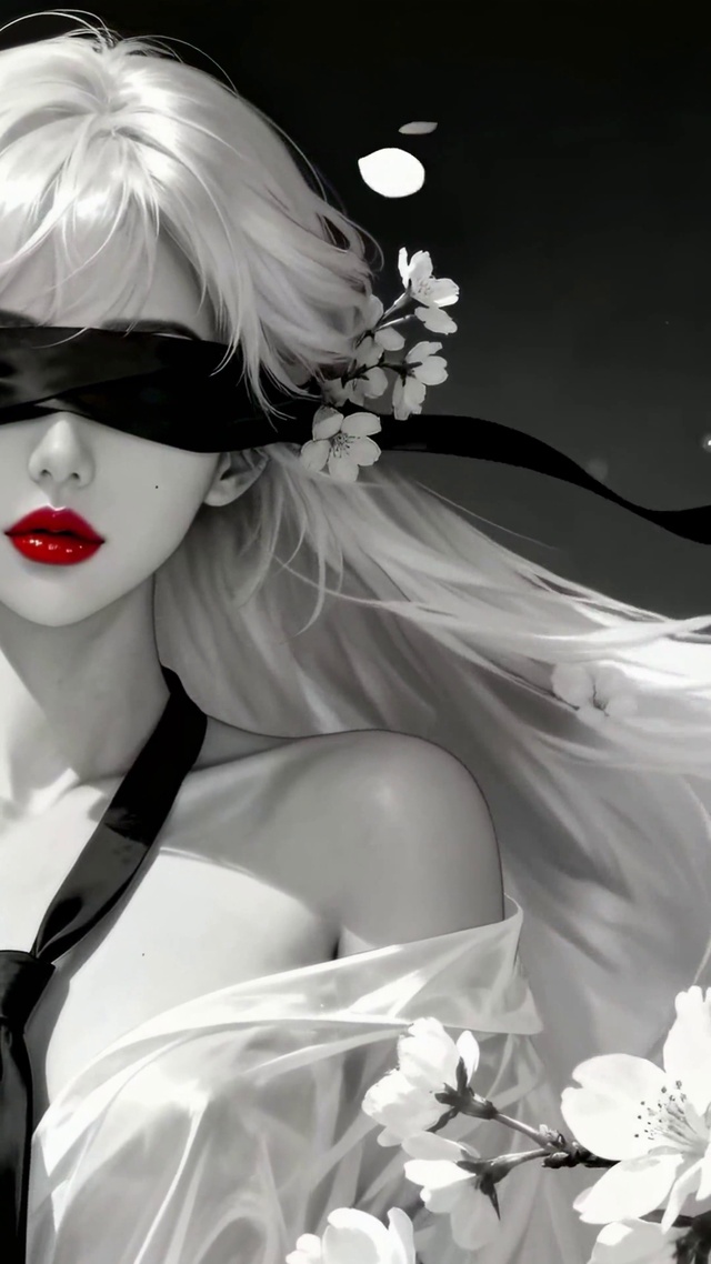 超绝氛围感暗系蒙眼白发纯欲少女