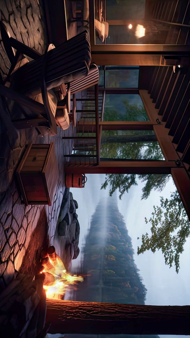 森林河流小屋雨