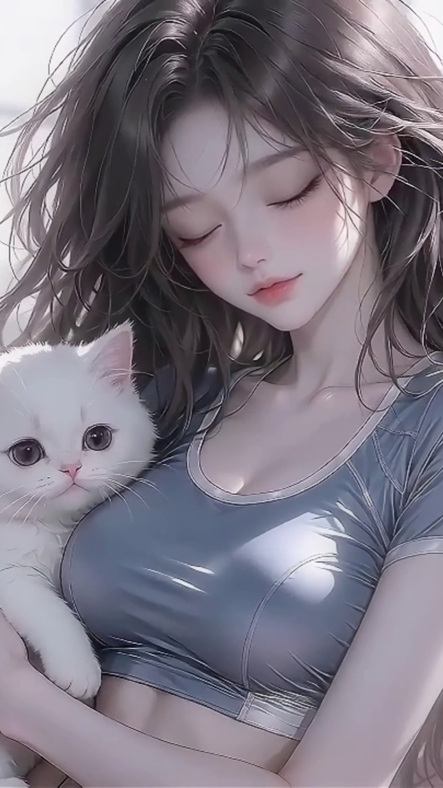 抱萌宠猫的少女