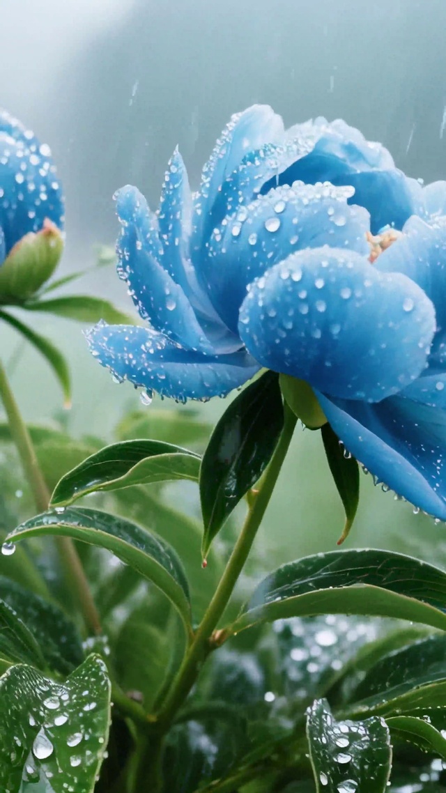 雨中露珠蓝玫瑰