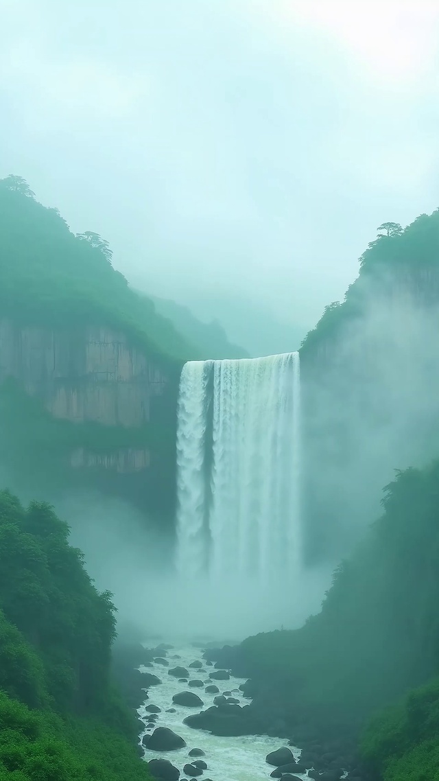 绿水青山长河瀑布