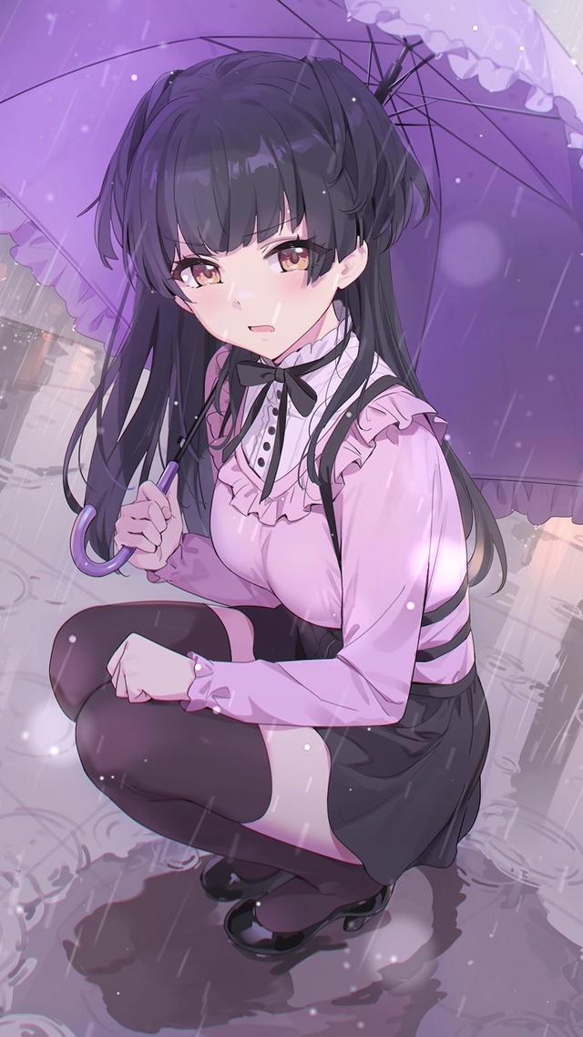 雨中撑伞少女(动漫手机动态壁纸) - 动漫手机壁纸下载 - 元气壁纸