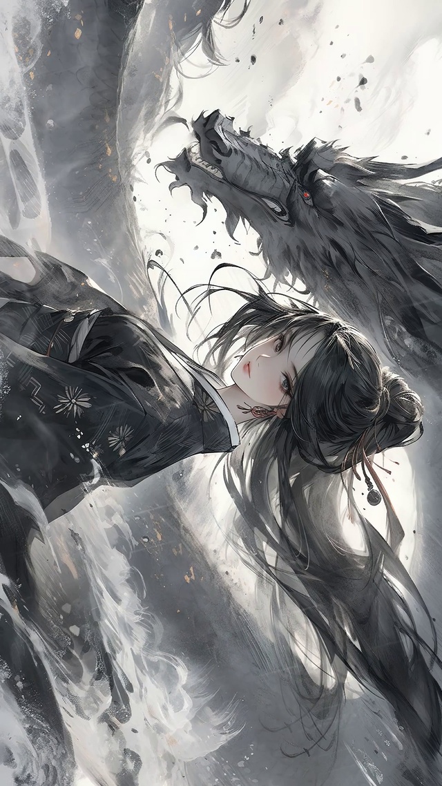 水墨龙少女