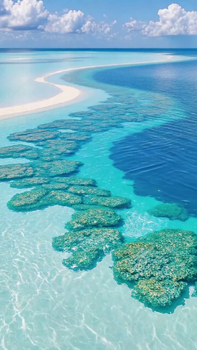 澄澈蓝海拖尾沙滩风光