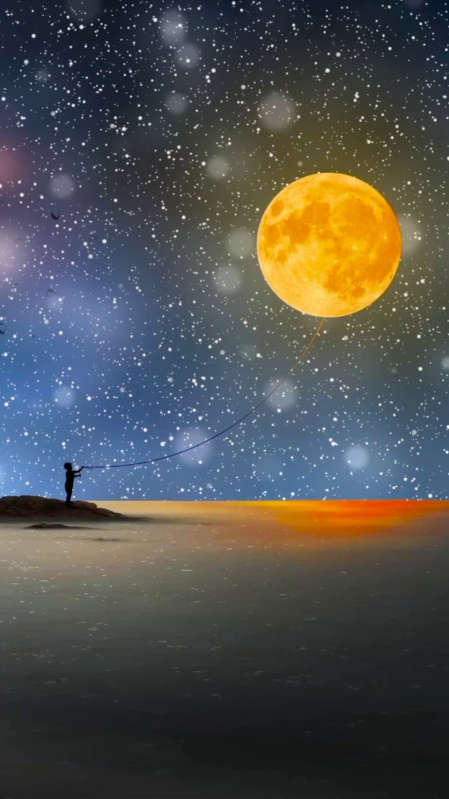 唯美月夜星空湖面