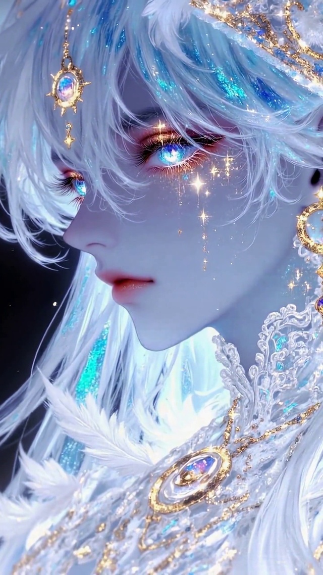 梦幻闪光华丽蓝白发二次元少女