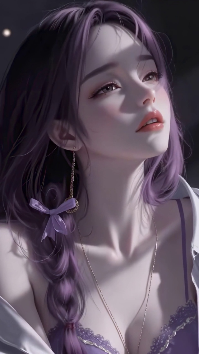 光斑下的慵懒紫发美女