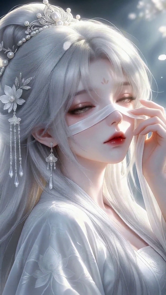 月夜樱花古风白发美人