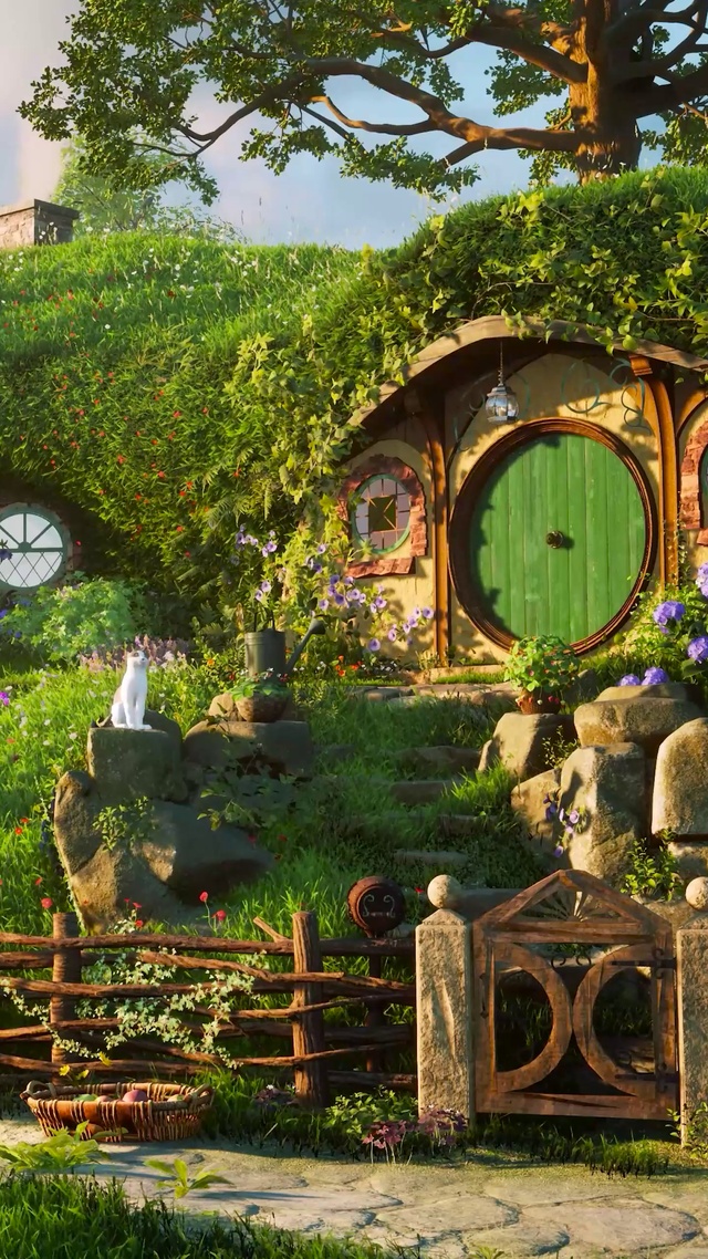 春日阳光明媚的小屋