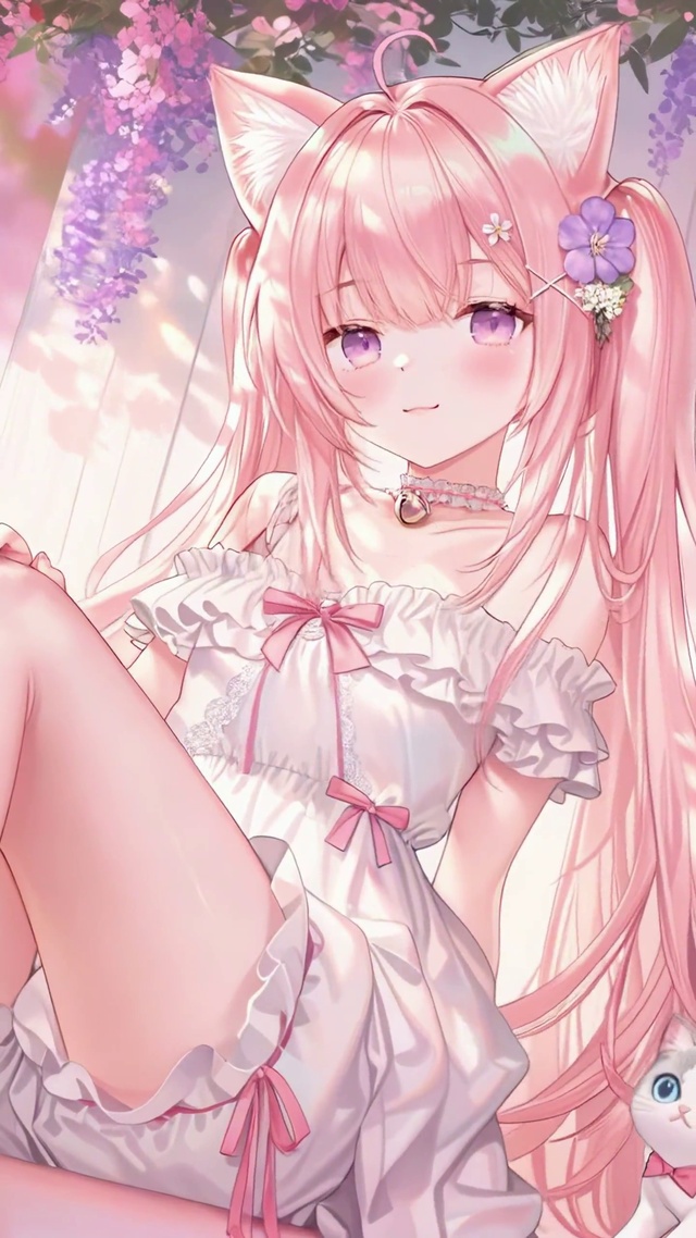 春日紫藤花下猫耳甜妹