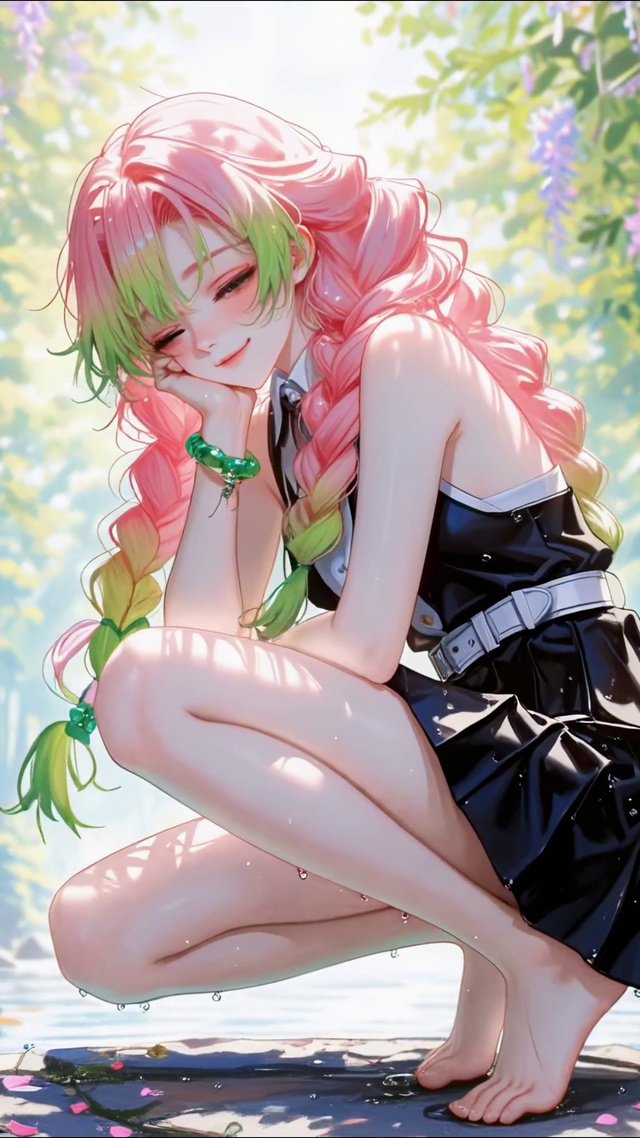 紫藤林间溪流粉发动漫美少女