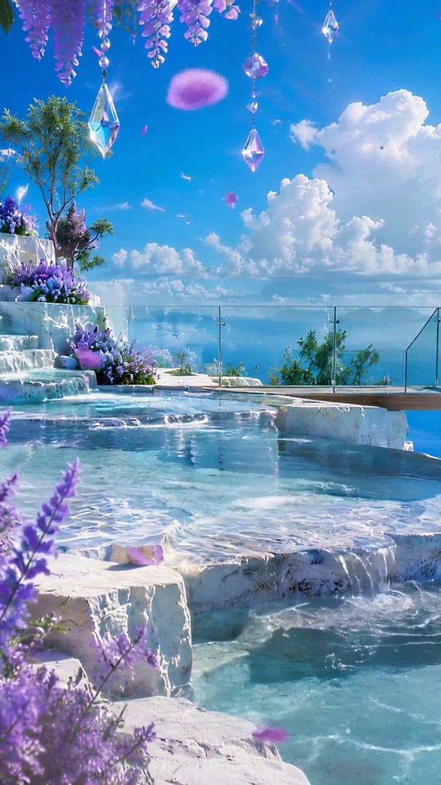 治愈紫花蓝湾悬崖观景台