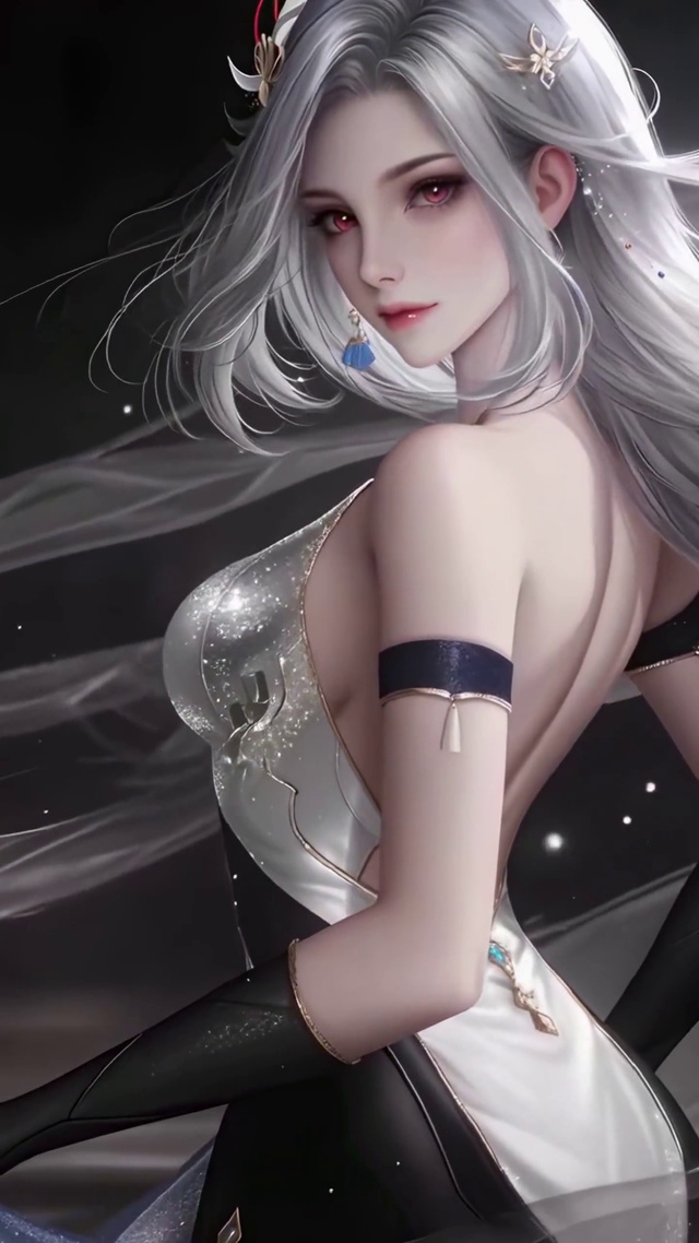 白发美背少女