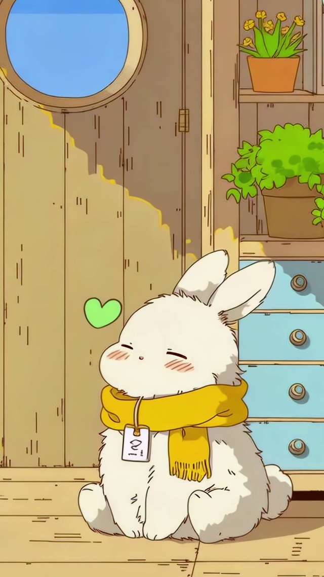 木屋前晒太阳的小白兔