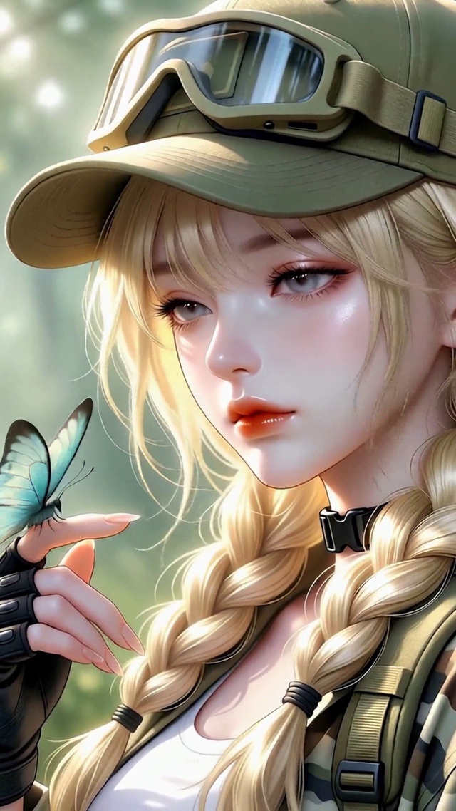 林间迷彩少女与蝴蝶