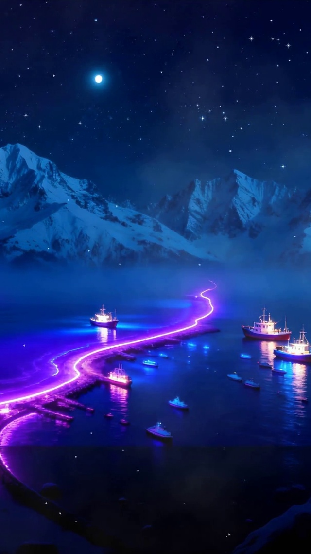 夜景雪山海景树木