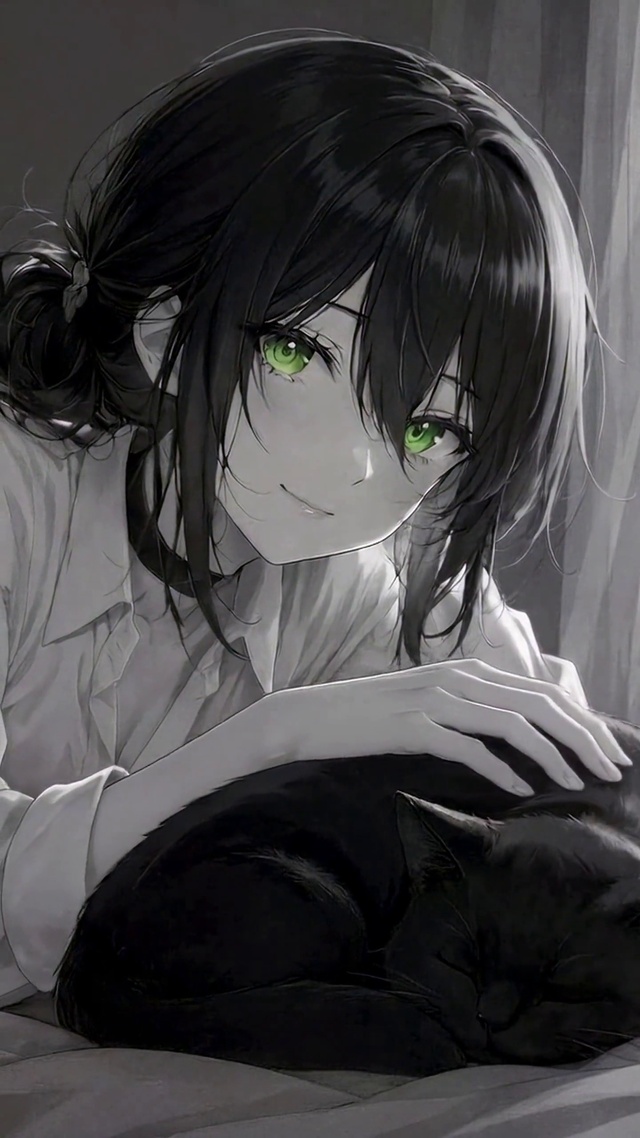 静夜卧室黑猫与少女蕾塞