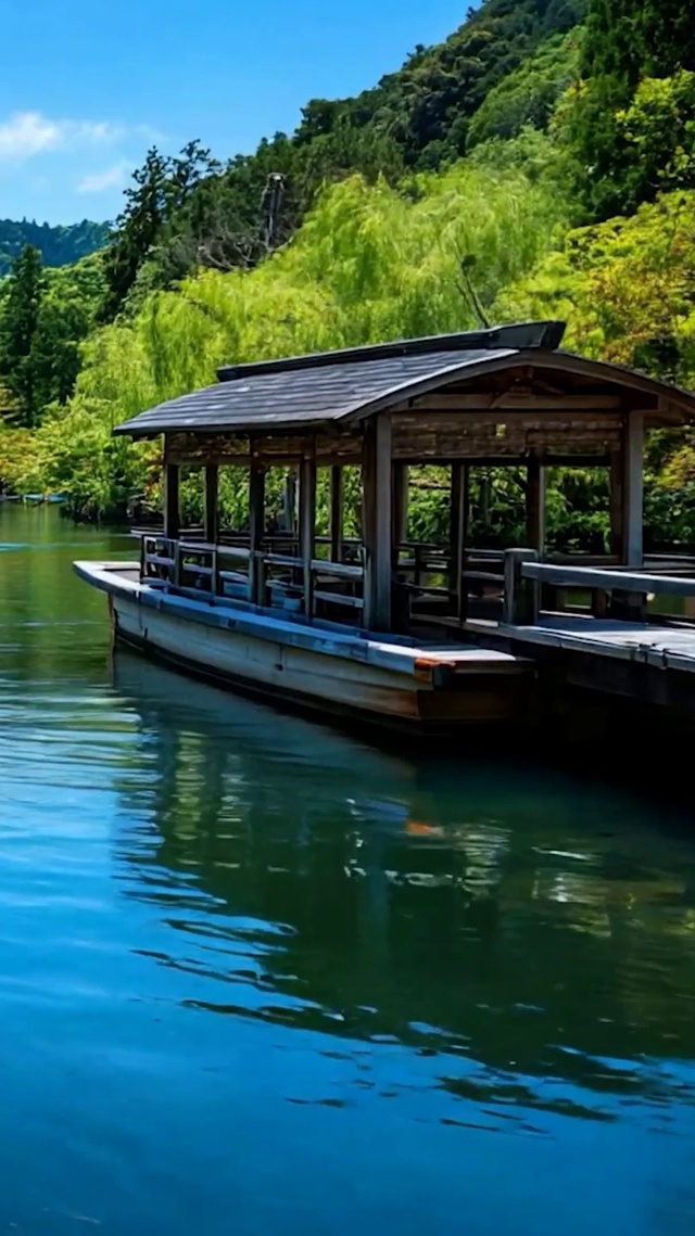 护眼白云树木河流