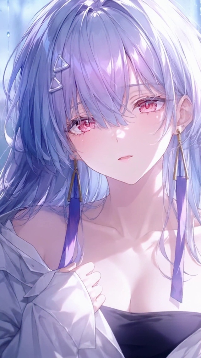 雨天窗边紫发美少女莫宁