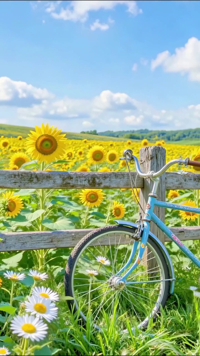 护眼蓝天下向日葵花田