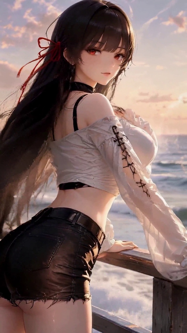 海边夕照少女