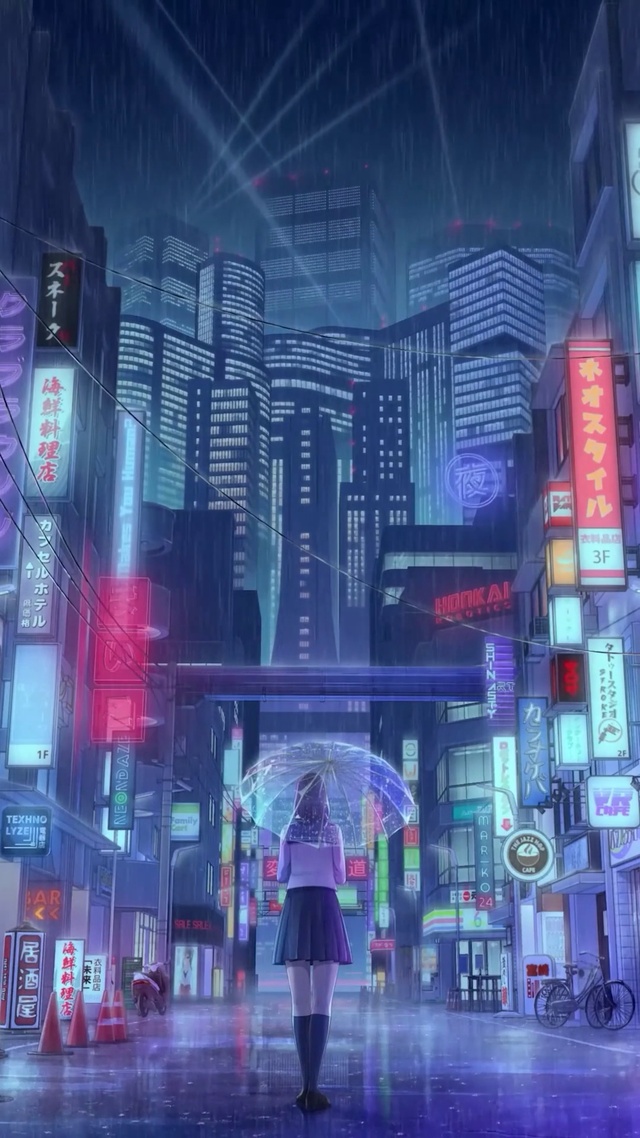 4K动漫插画东京雨天夜景