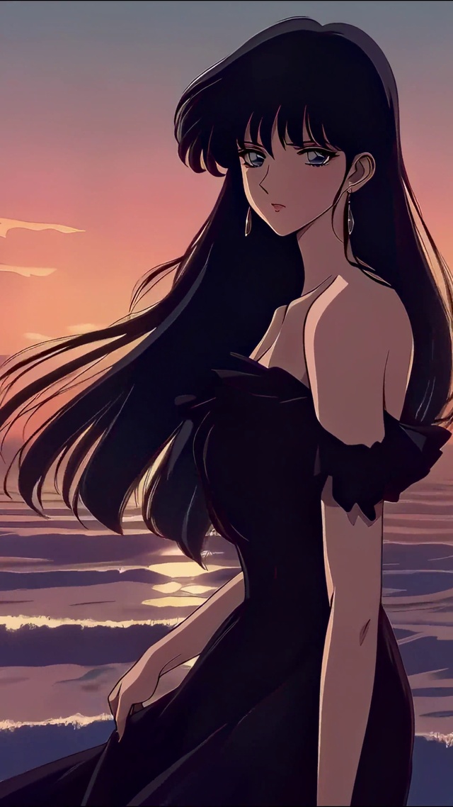 怀旧落日海边女孩